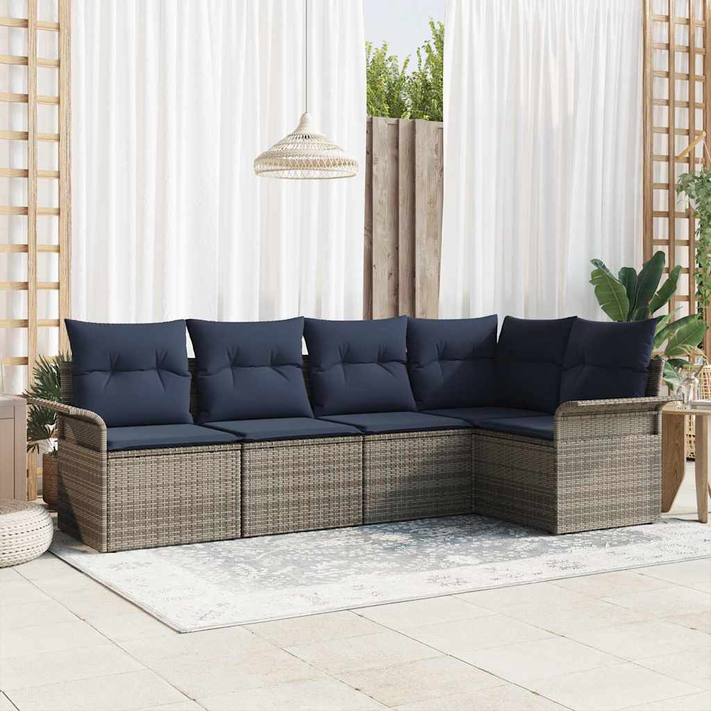 Ensemble de canapé de jardin avec coussin 5 pcs Gris polyrotin