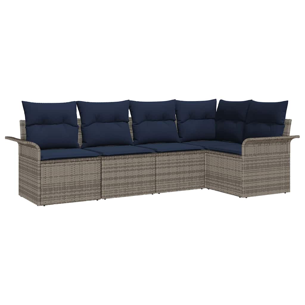 Ensemble de canapé de jardin avec coussin 5 pcs Gris polyrotin