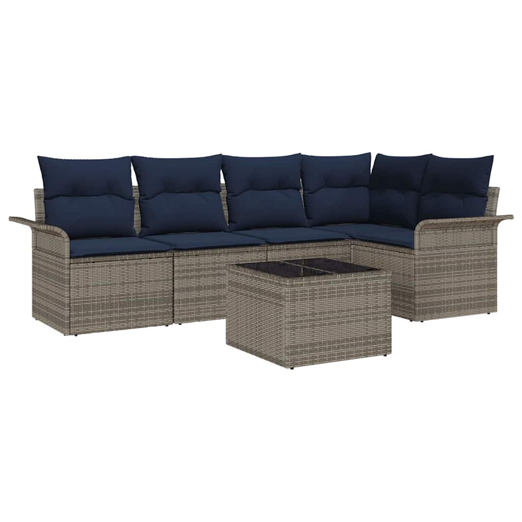 Ensemble de canapé de jardin avec coussin 6 pcs Gris polyrotin