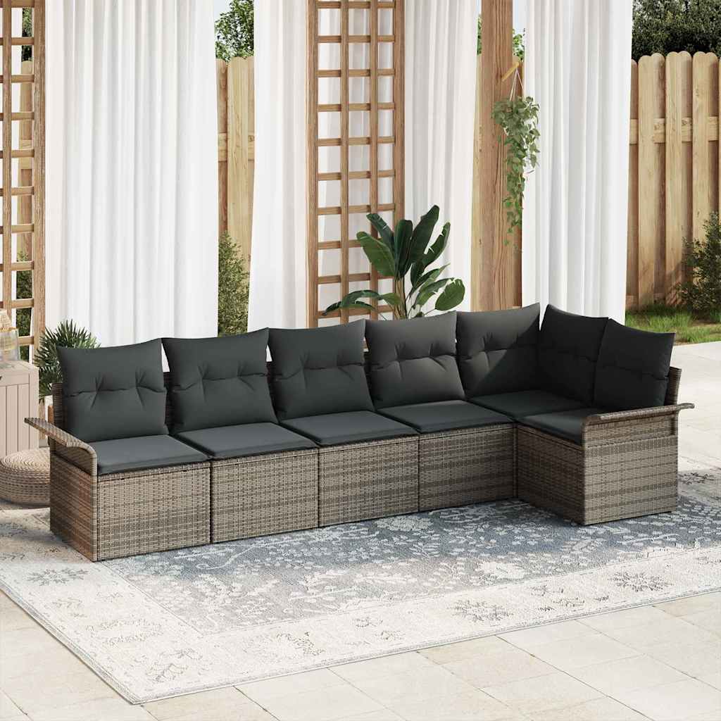 Ensemble de canapé de jardin avec coussin 6 pcs Gris polyrotin