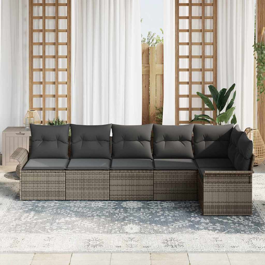 Ensemble de canapé de jardin avec coussin 6 pcs Gris polyrotin