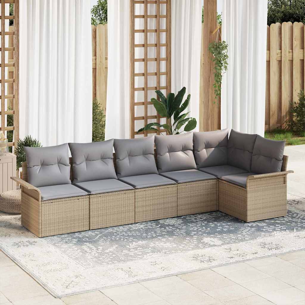 Ensemble de canapé de jardin avec coussin 6 pcs Beige polyrotin