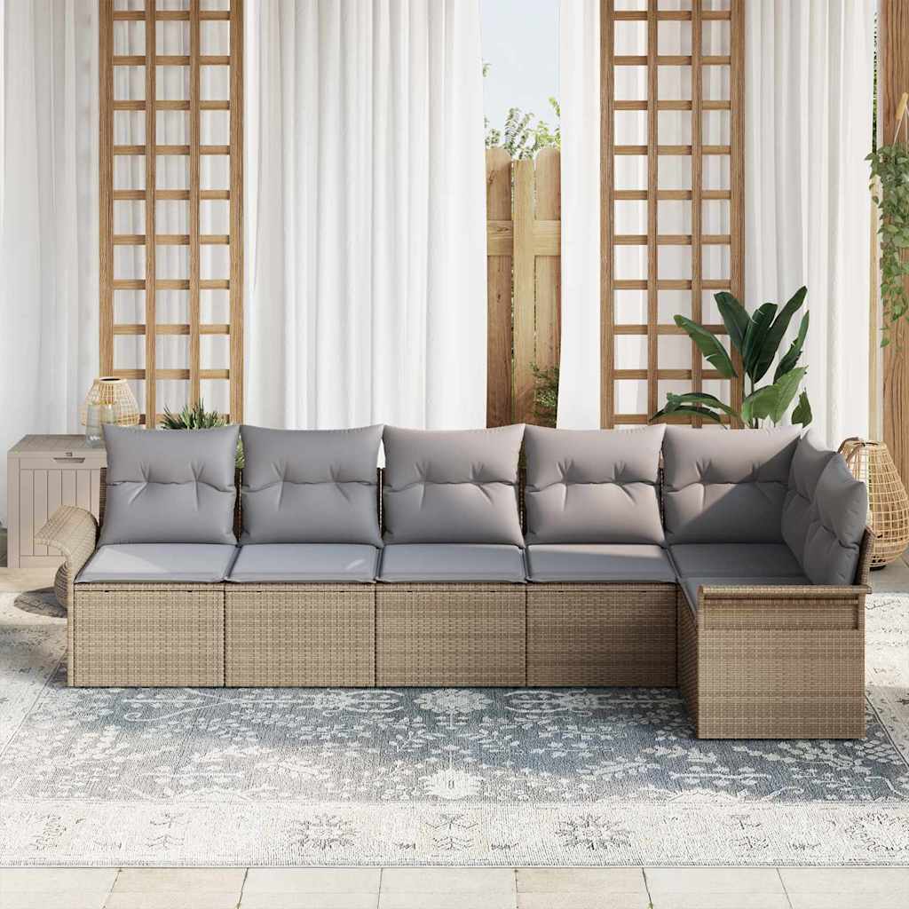 Ensemble de canapé de jardin avec coussin 6 pcs Beige polyrotin