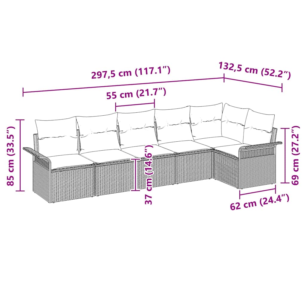 Ensemble de canapé de jardin avec coussin 6 pcs Beige polyrotin