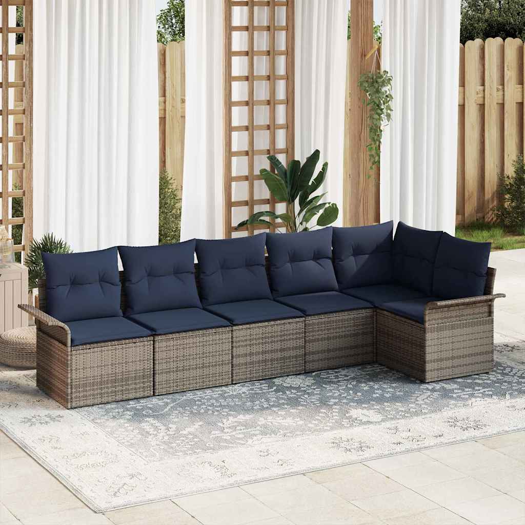 Ensemble de canapé de jardin avec coussin 6 pcs Gris polyrotin