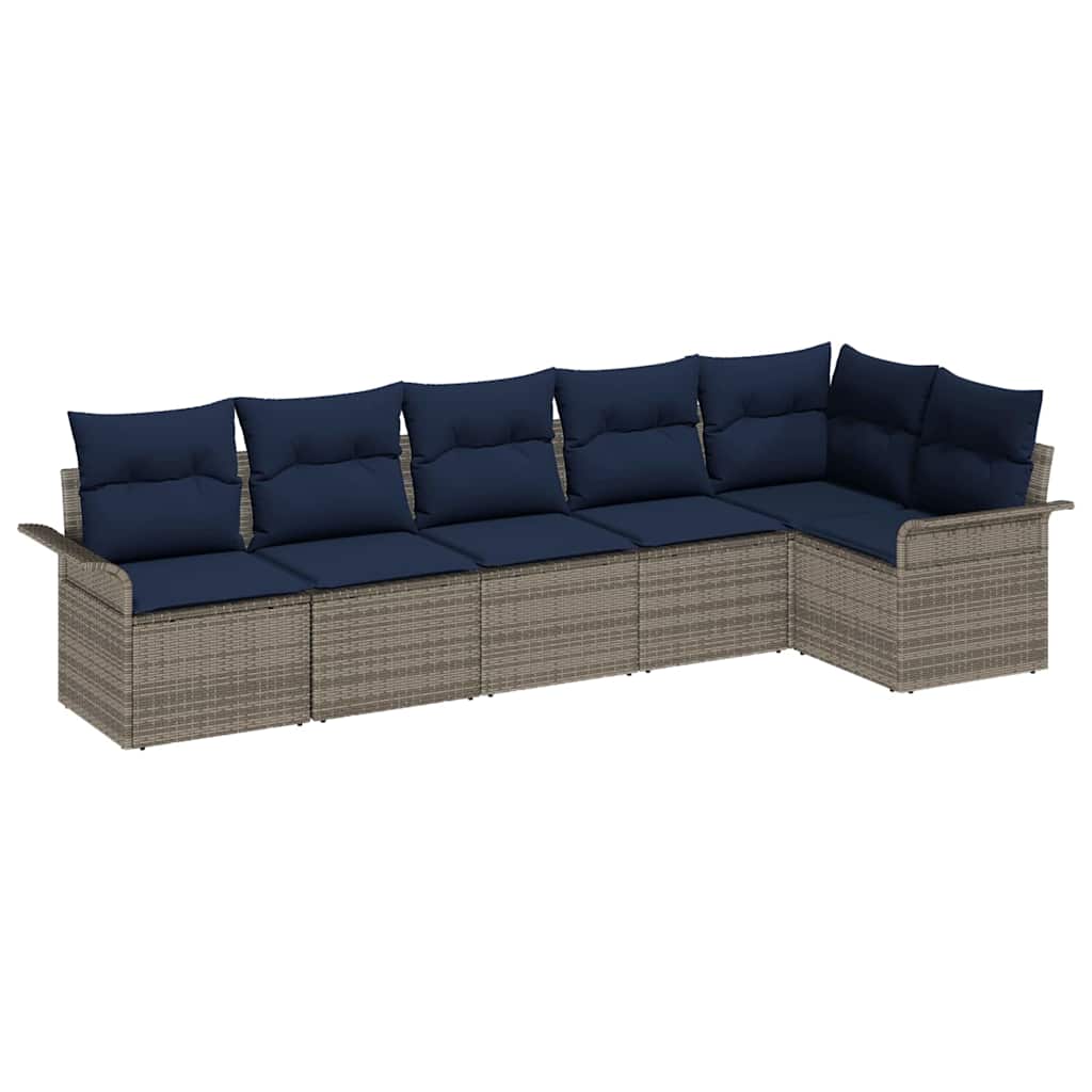 Ensemble de canapé de jardin avec coussin 6 pcs Gris polyrotin
