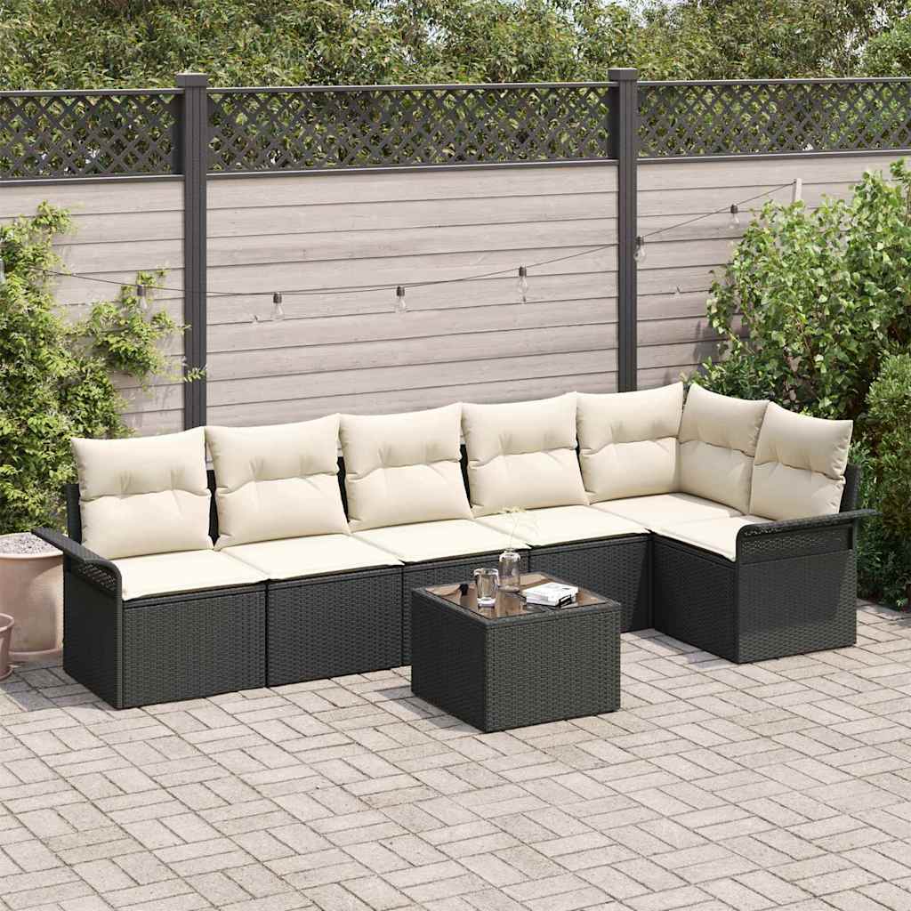 Ensemble de canapé de jardin avec coussin 7 pcs Noir polyrotin