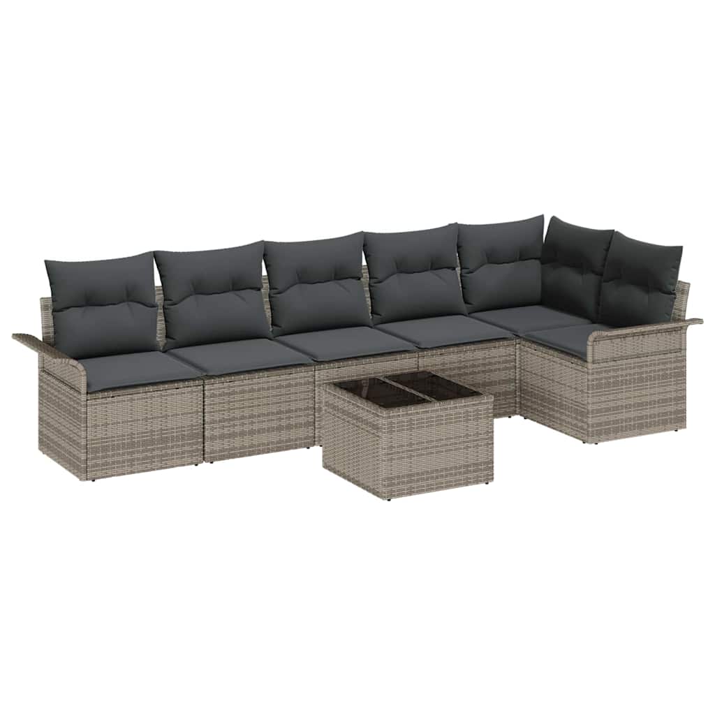 Ensemble de canapé de jardin avec coussin 7 pcs Gris polyrotin
