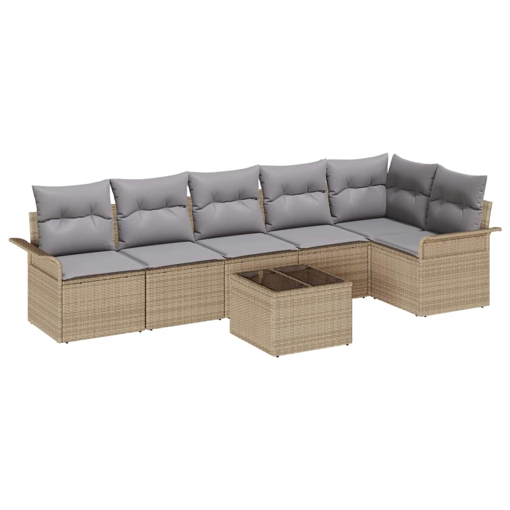 Ensemble de canapé de jardin avec coussin 7 pcs Beige polyrotin