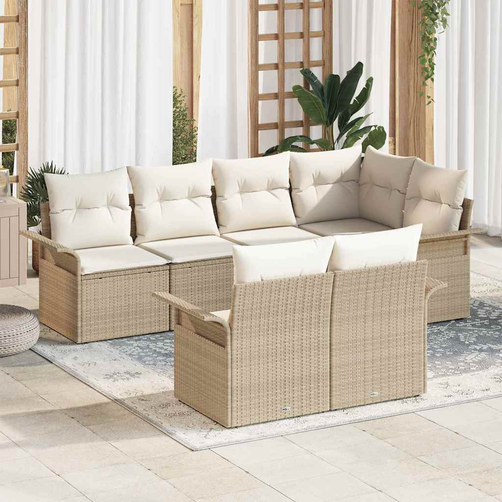 Ensemble de canapé de jardin avec coussin 7 pcs Beige polyrotin