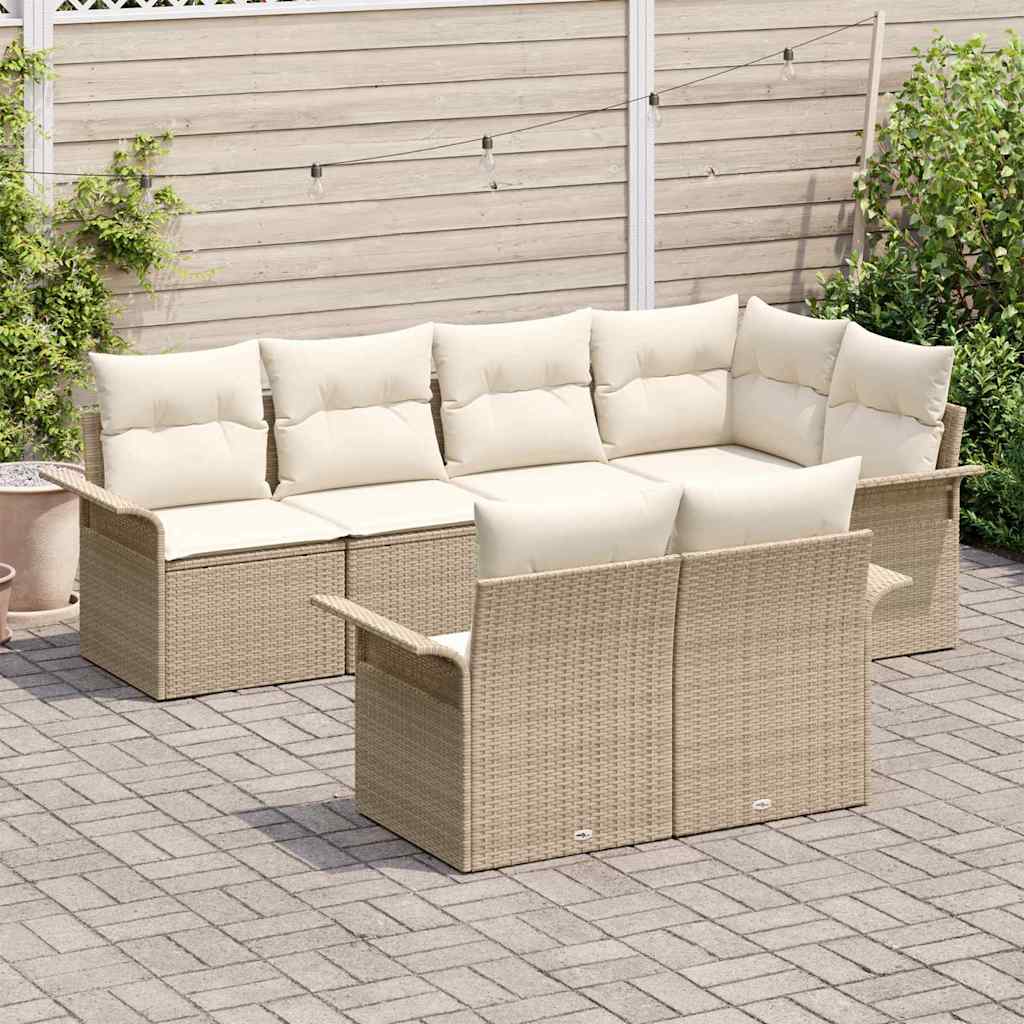 Ensemble de canapé de jardin avec coussin 7 pcs Beige polyrotin