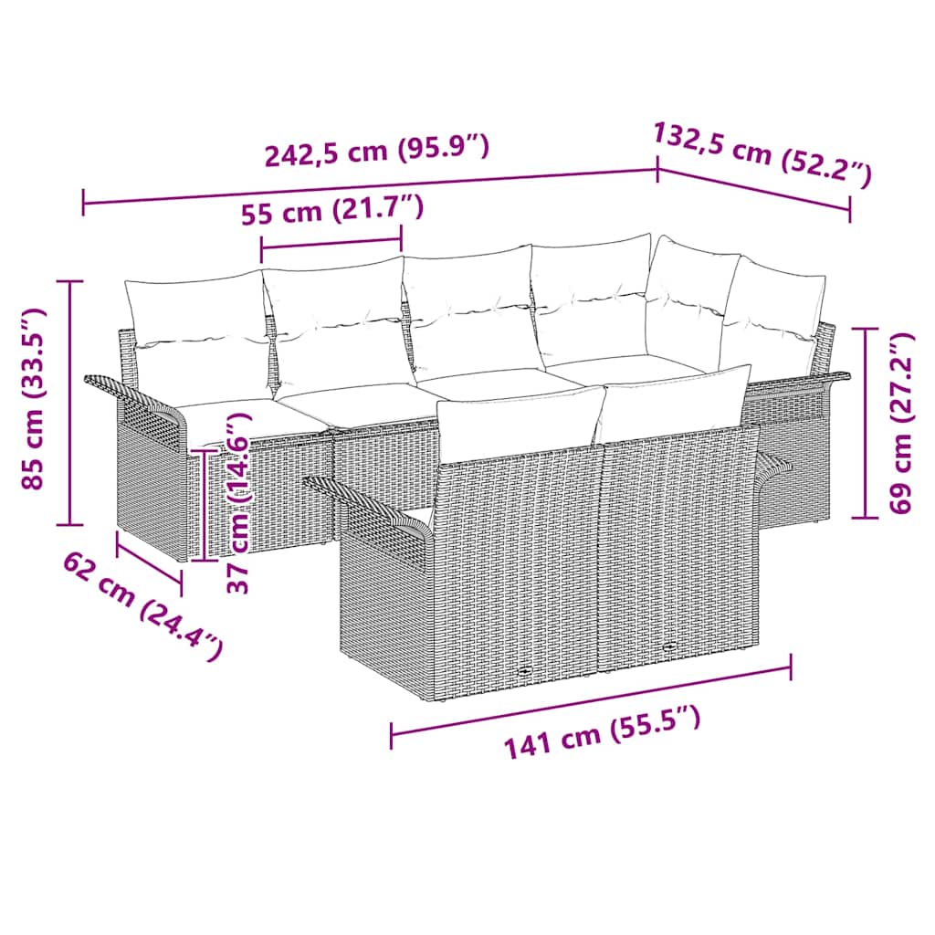 Ensemble de canapé de jardin 7 pcs Gris clair polyrotin