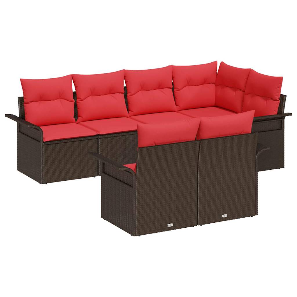 Ensemble de canapé de jardin 7 pcs Marron polyrotin