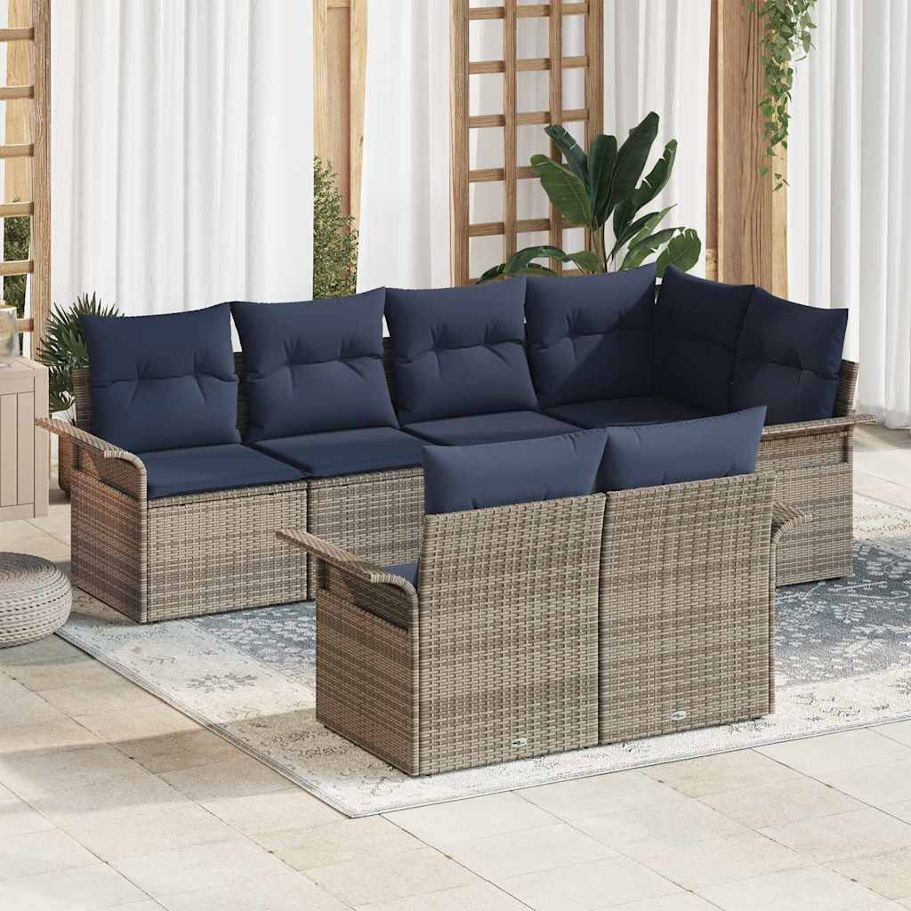 Ensemble de canapé de jardin 7 pc Gris polyrotin