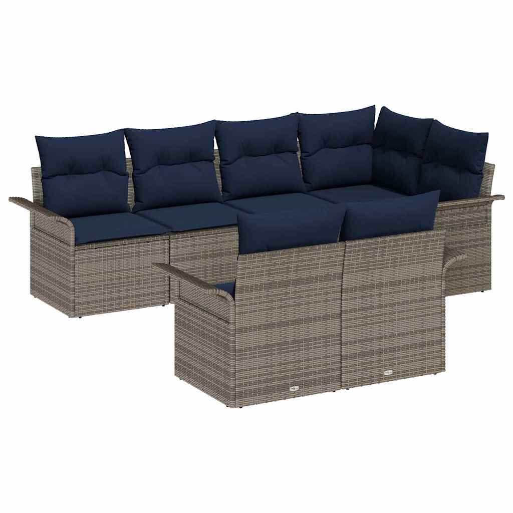 Ensemble de canapé de jardin avec coussin 7 pcs Gris polyrotin