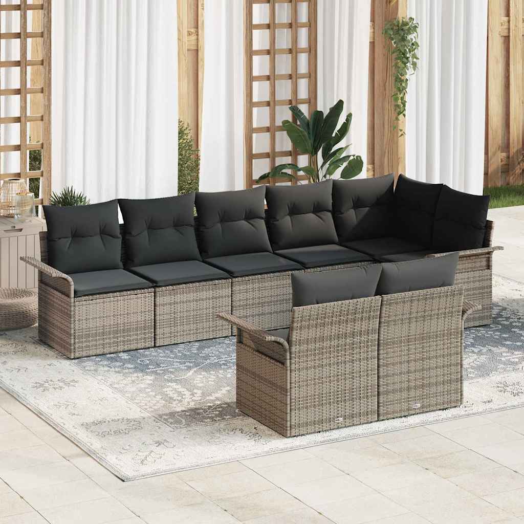 Ensemble de canapé de jardin avec coussin 8 pcs Gris polyrotin