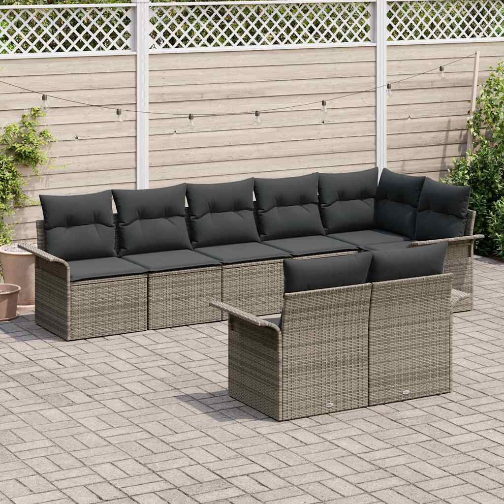 Ensemble de canapé de jardin avec coussin 8 pcs Gris polyrotin
