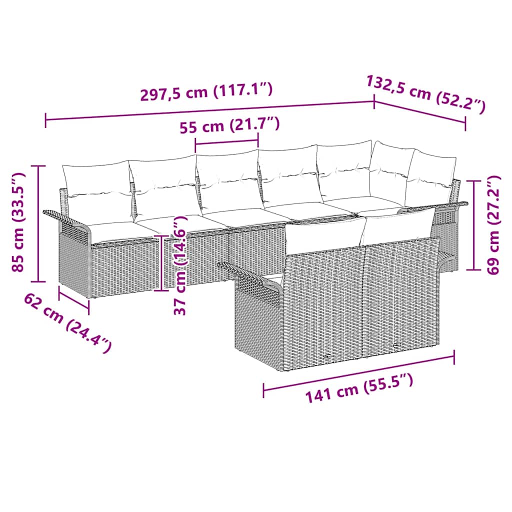 Ensemble de canapé de jardin avec coussin 8 pcs Gris polyrotin