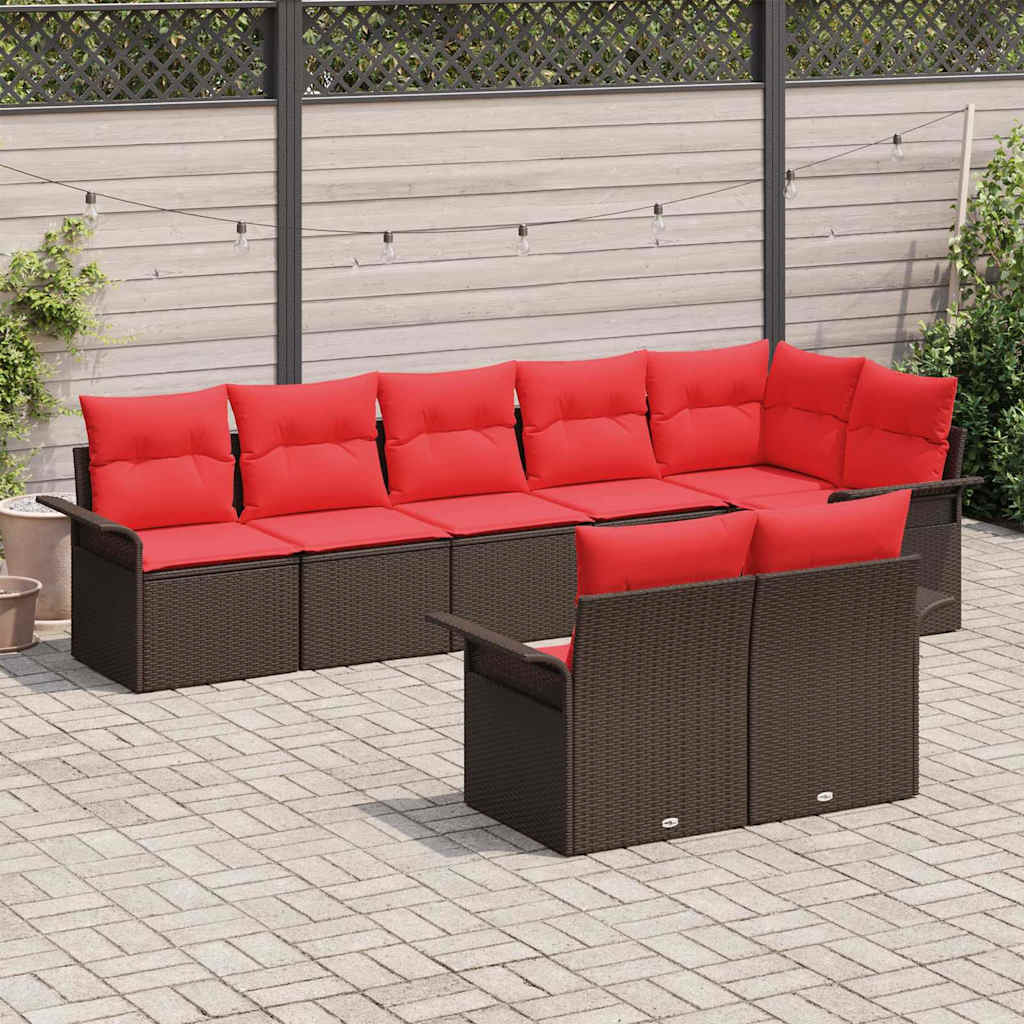 Ensemble de canapé de jardin 8 pcs Marron polyrotin