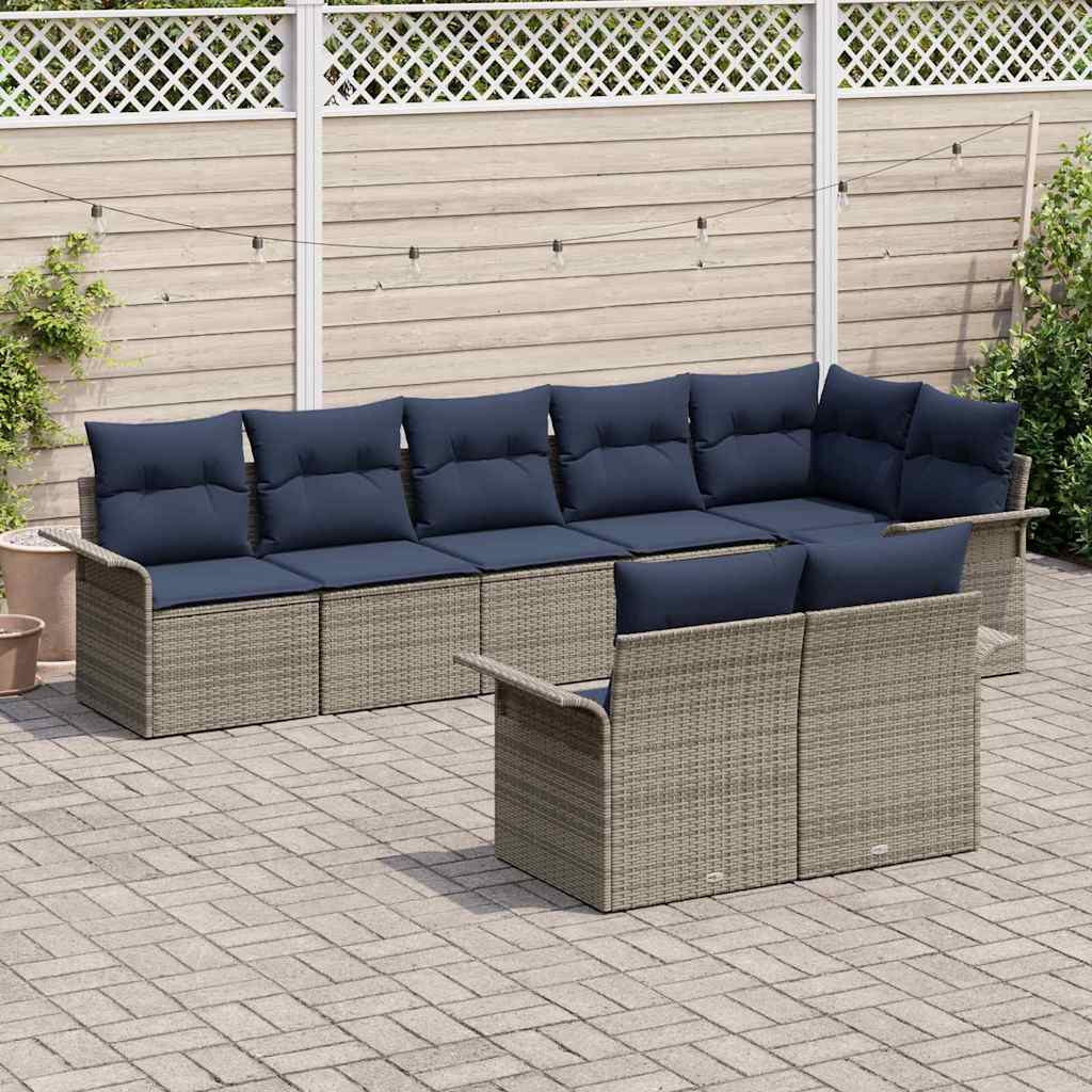 Ensemble de canapé de jardin avec coussin 8 pcs Gris polyrotin