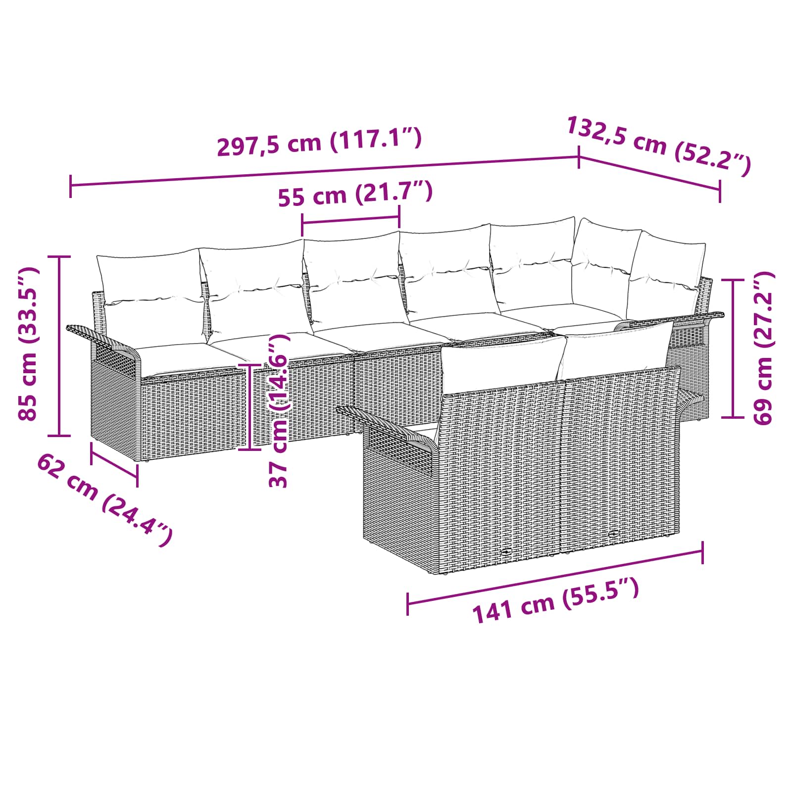 Ensemble de canapé de jardin avec coussin 8 pcs Gris polyrotin