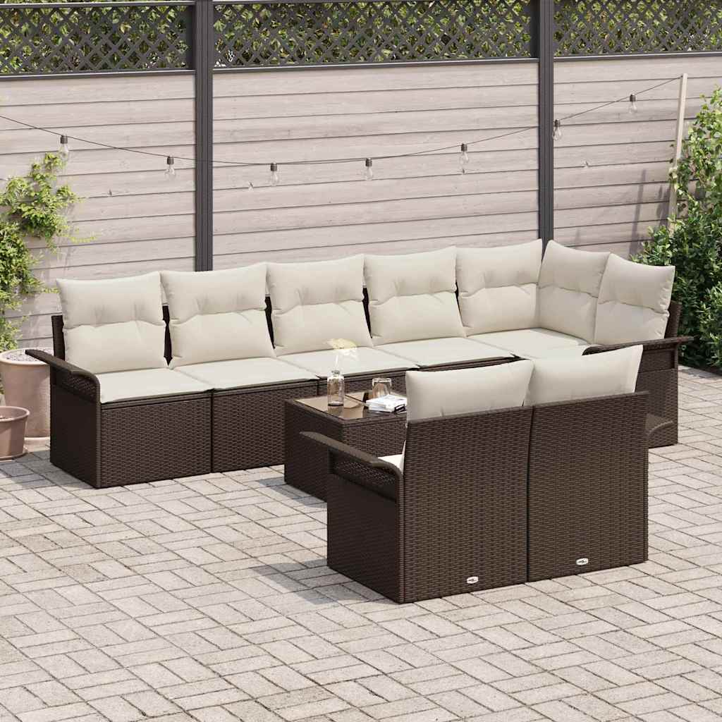 Ensemble de canapé de jardin 9 pcs Marron Poly rotin