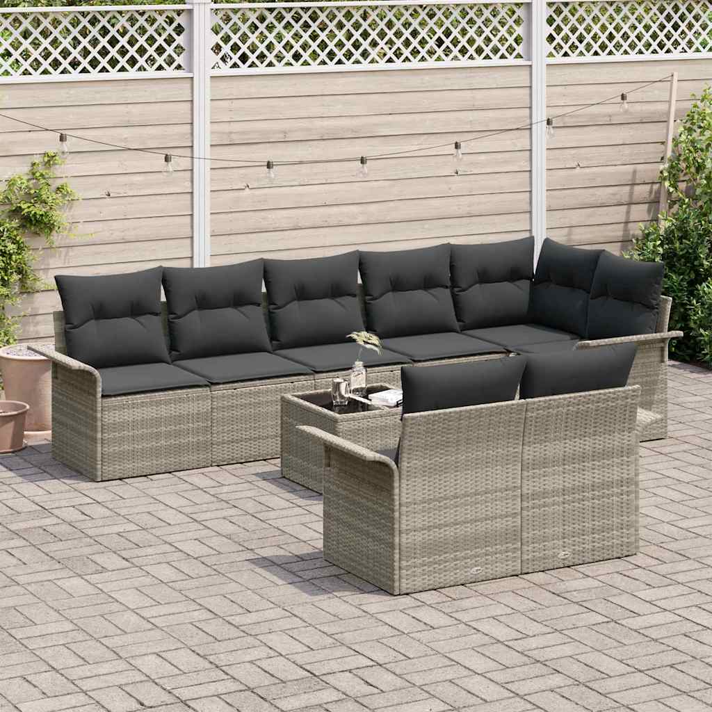 Ensemble de canapé de jardin 9 pcs Gris clair Poly rotin