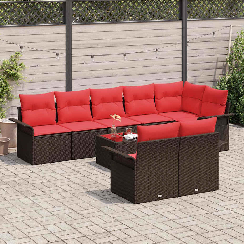 Ensemble de canapé de jardin 9 pcs Marron polyrotin