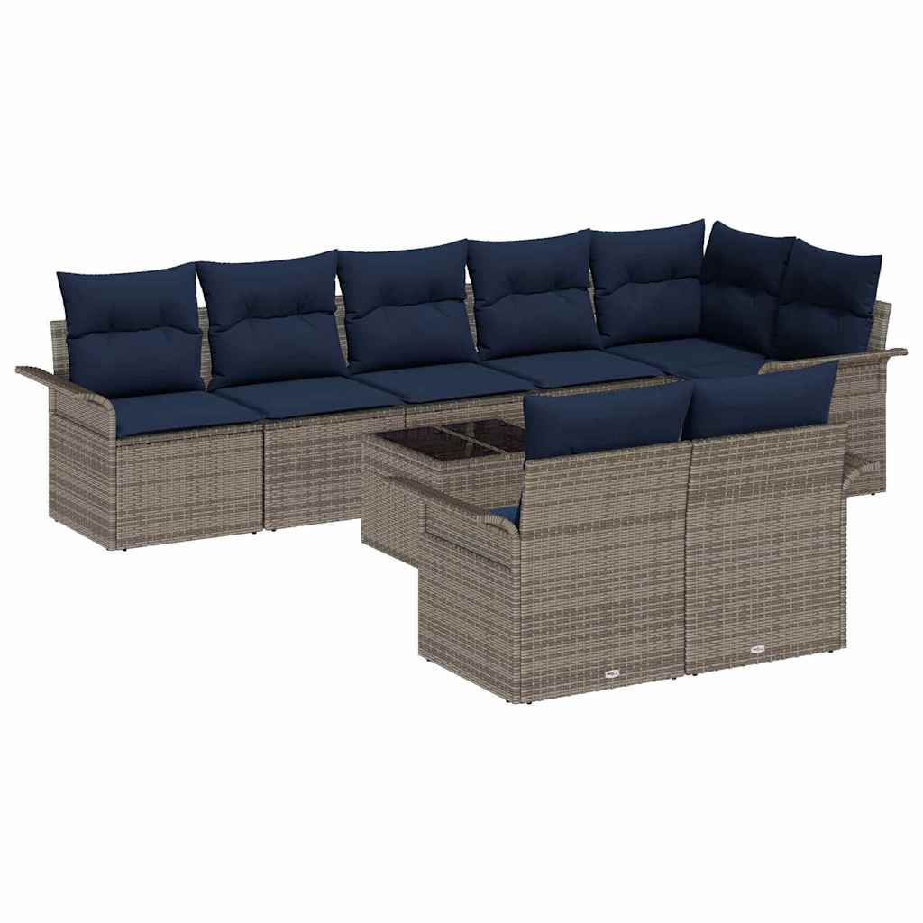 Ensemble de canapé de jardin avec coussin 9 pcs Gris polyrotin