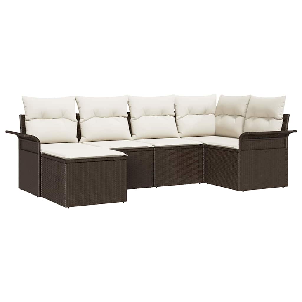 Ensemble de canapé de jardin 6 pcs Marron polyrotin