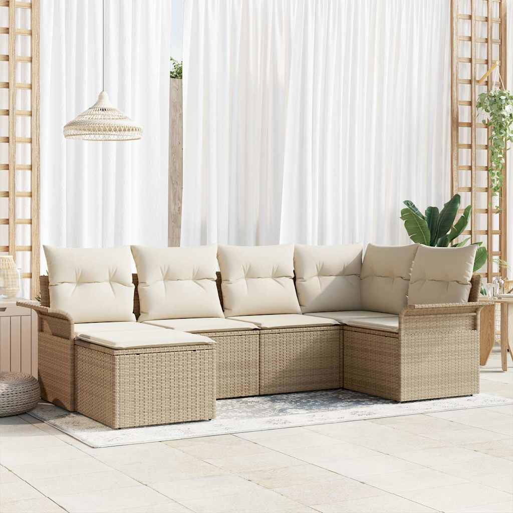 Ensemble de canapé de jardin avec coussin 6 pcs Beige polyrotin