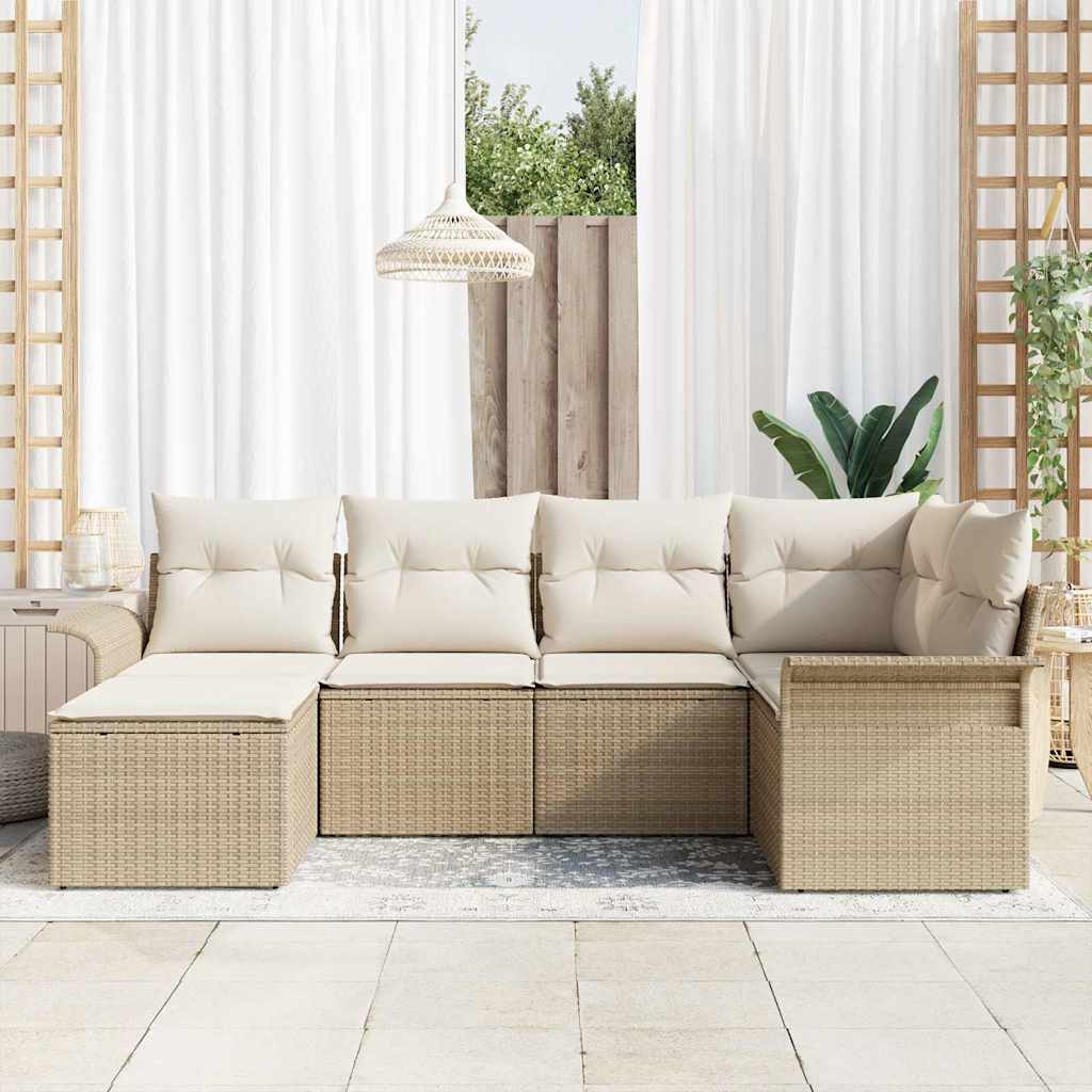 Ensemble de canapé de jardin avec coussin 6 pcs Beige polyrotin