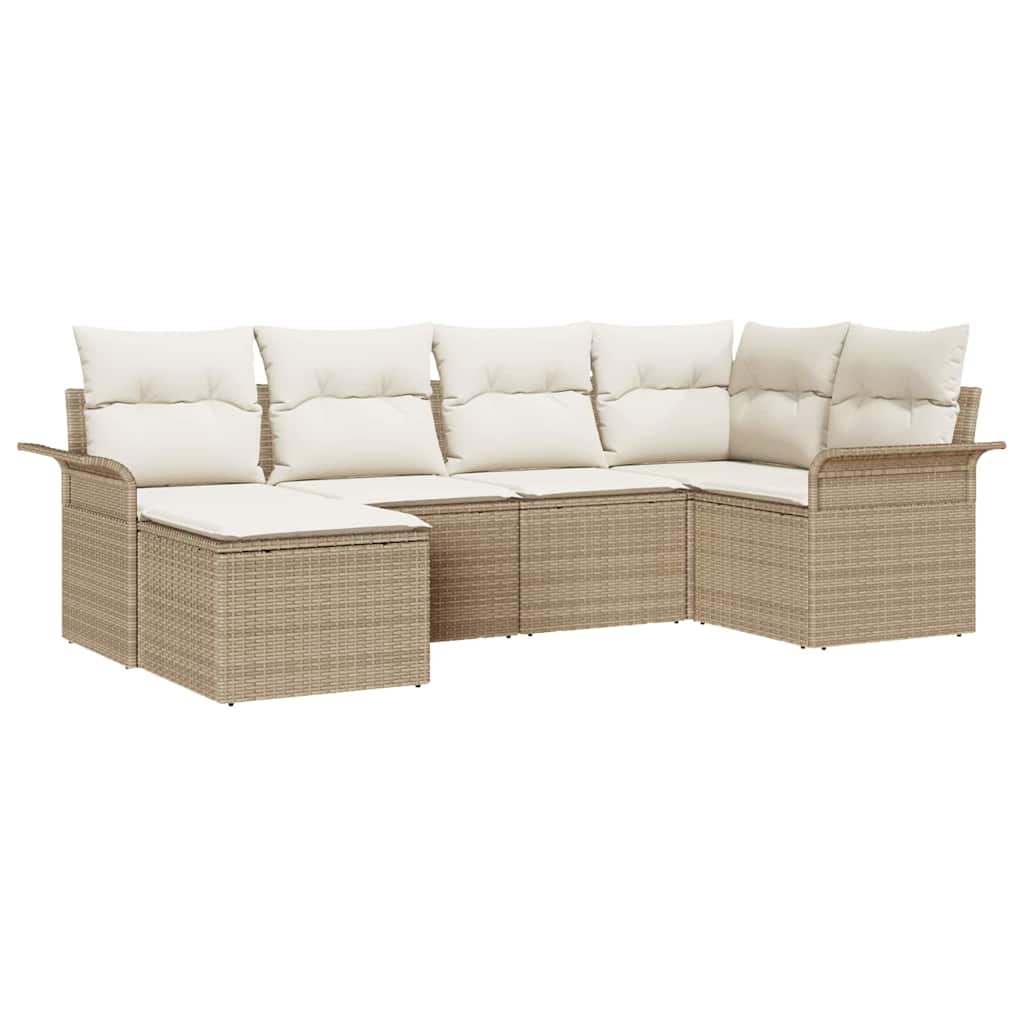 Ensemble de canapé de jardin avec coussin 6 pcs Beige polyrotin
