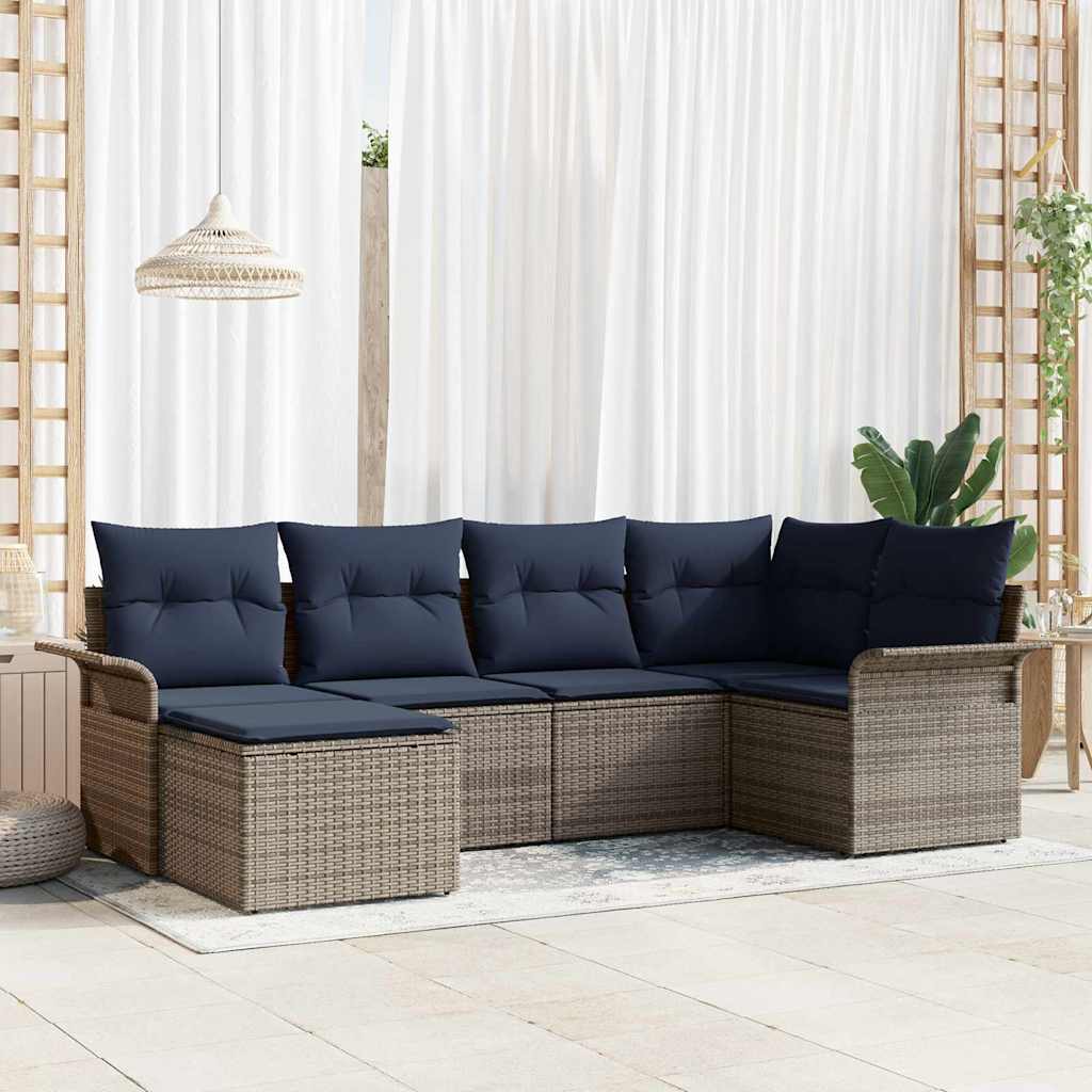 Ensemble de canapé de jardin 6 pc Gris polyrotin