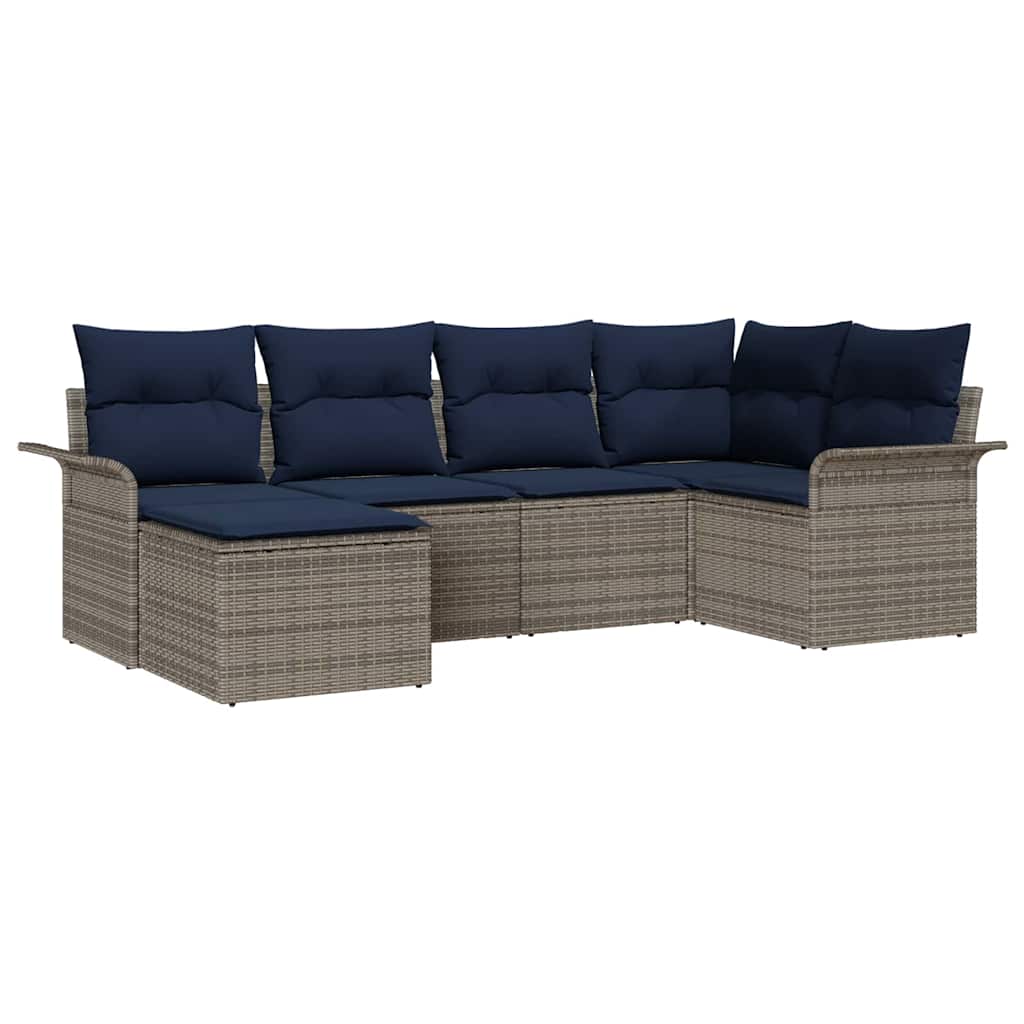 Ensemble de canapé de jardin avec coussin 6 pcs Gris polyrotin
