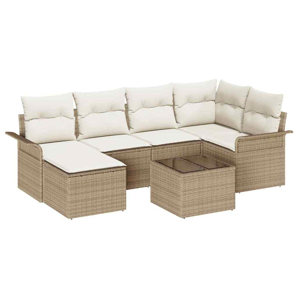 Ensemble de canapé de jardin avec coussin 7 pcs Beige polyrotin