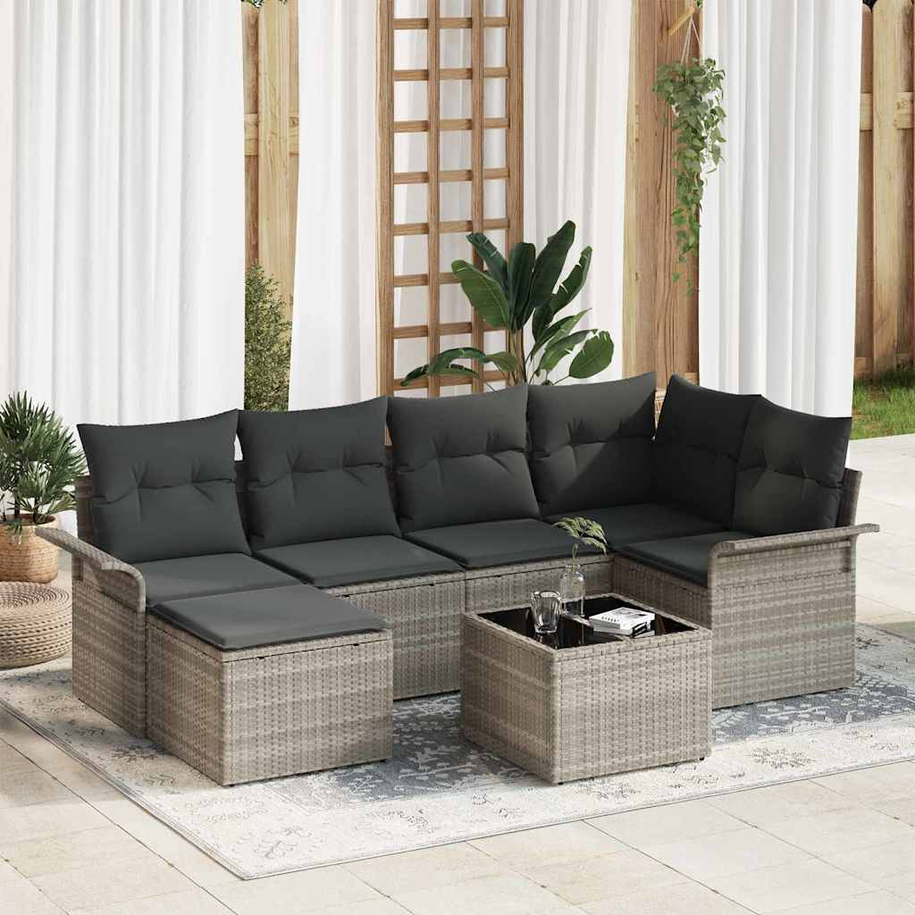 Ensemble de canapé de jardin 7 pcs Gris clair Poly rotin
