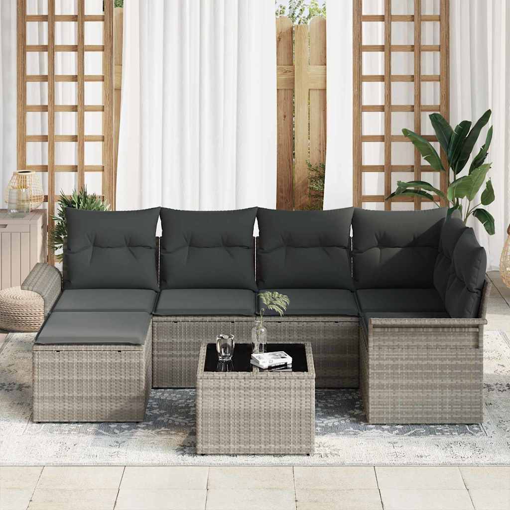 Ensemble de canapé de jardin 7 pcs Gris clair Poly rotin