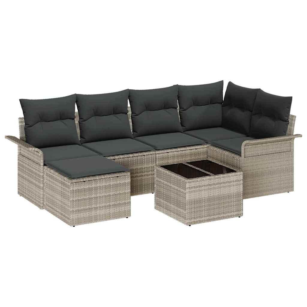 Ensemble de canapé de jardin 7 pcs Gris clair Poly rotin
