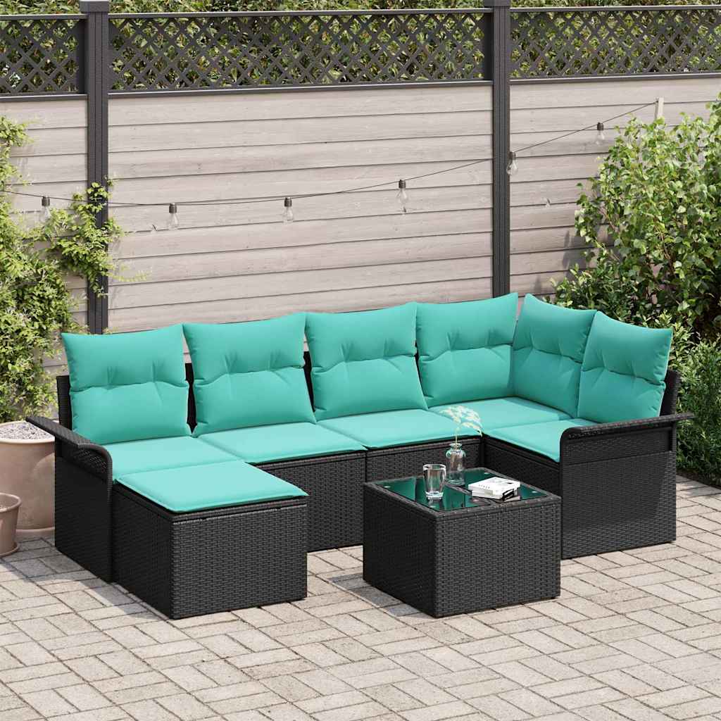 Ensemble de canapé de jardin avec coussin 7 pcs Noir Poly rotin