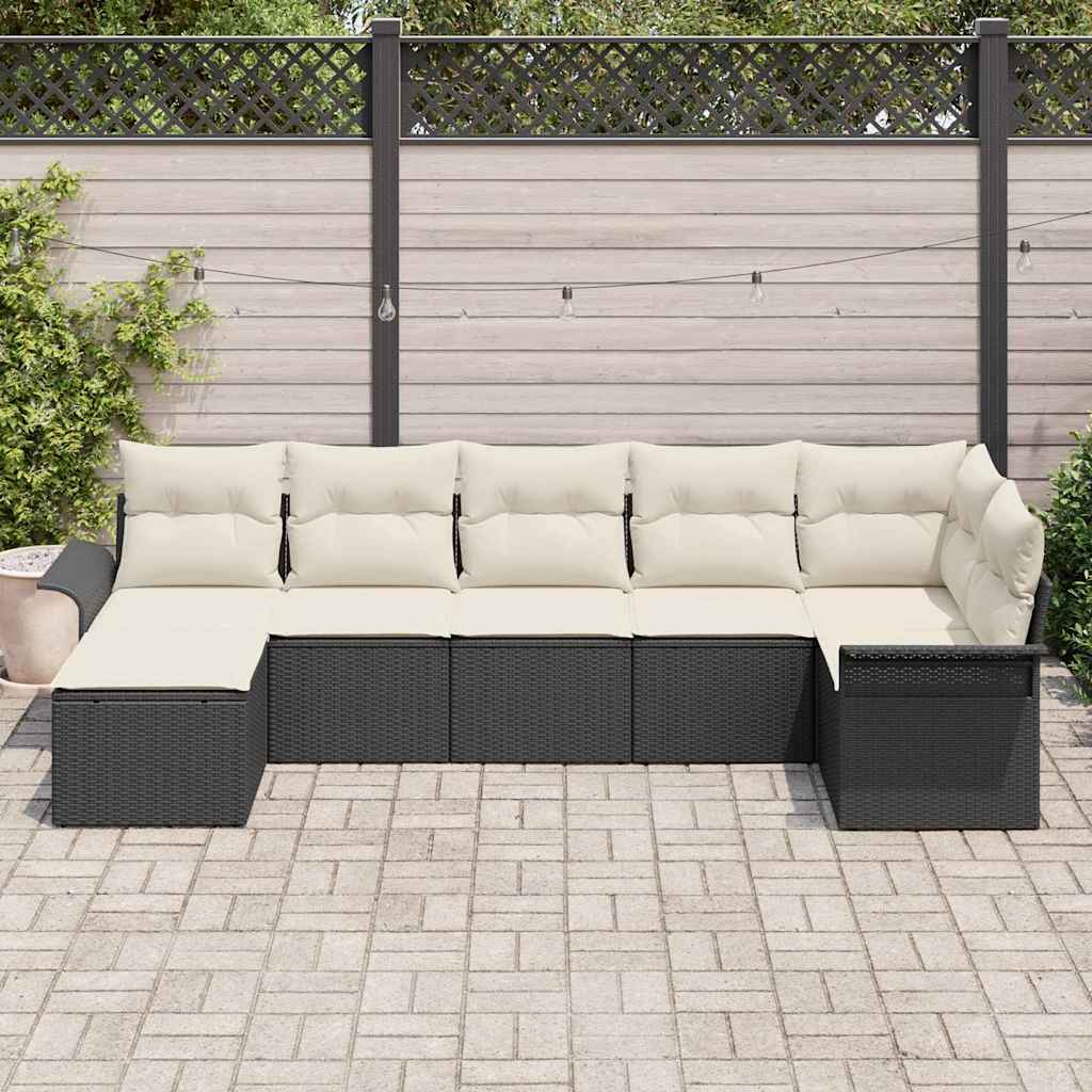 Ensemble de canapé de jardin avec coussin 7 pcs Noir polyrotin