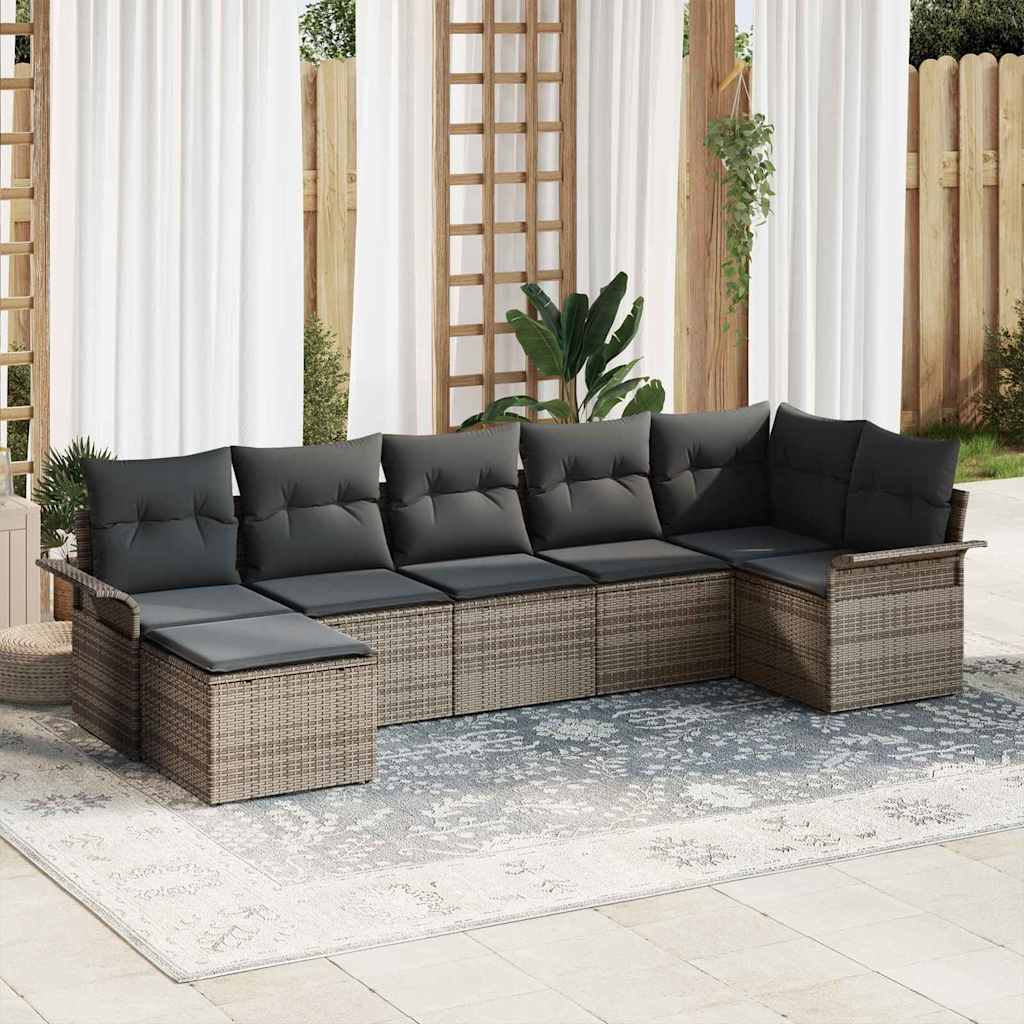 Ensemble de canapé de jardin avec coussin 7 pcs Gris polyrotin