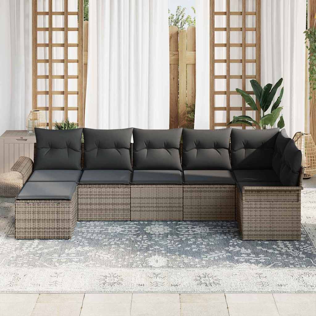 Ensemble de canapé de jardin avec coussin 7 pcs Gris polyrotin