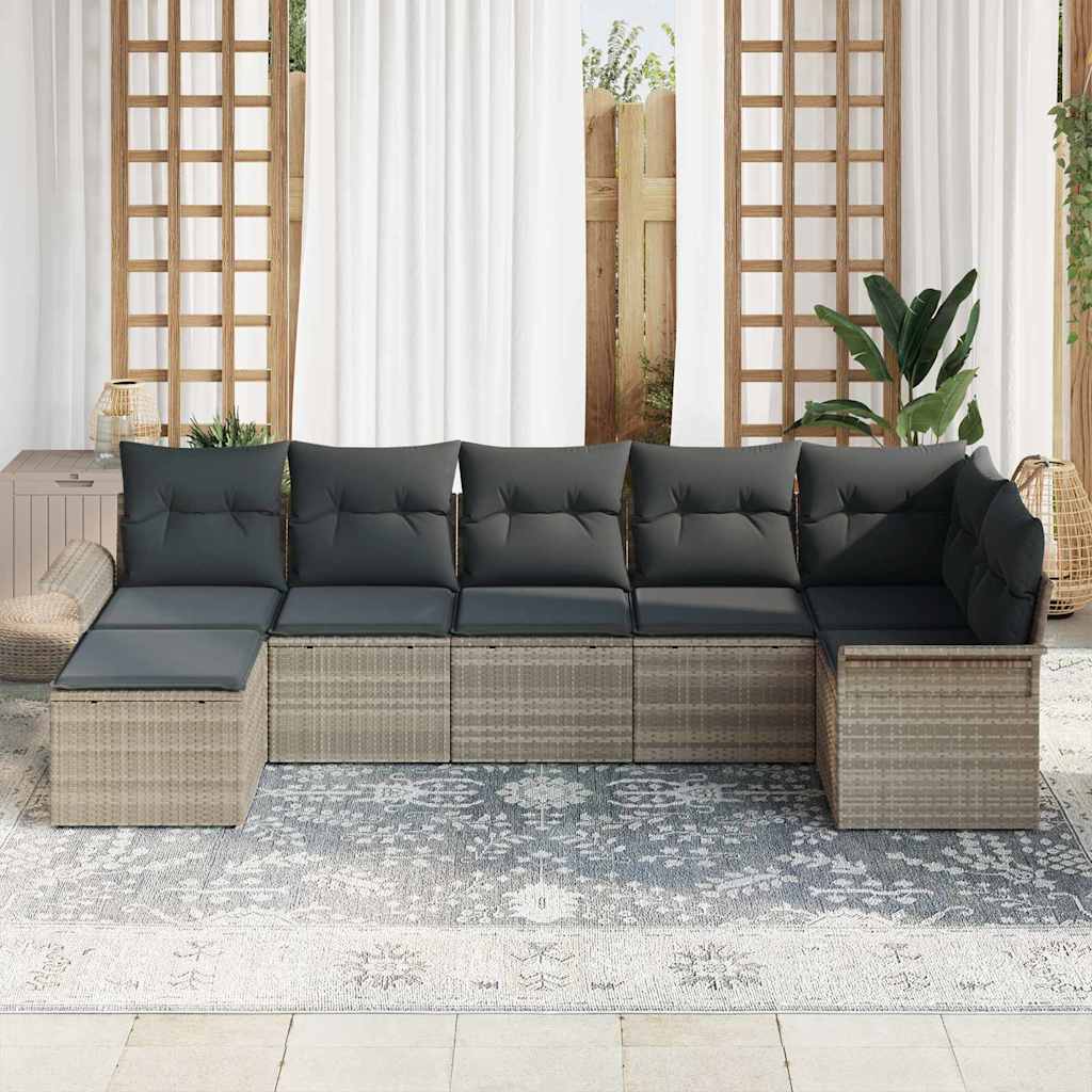 Ensemble de canapé de jardin 7 pcs Gris clair Poly rotin