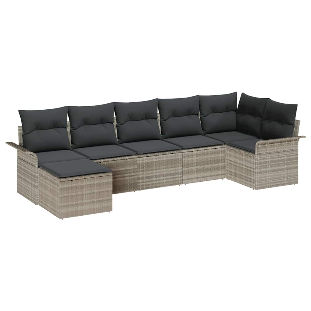 Ensemble de canapé de jardin 7 pcs Gris clair Poly rotin