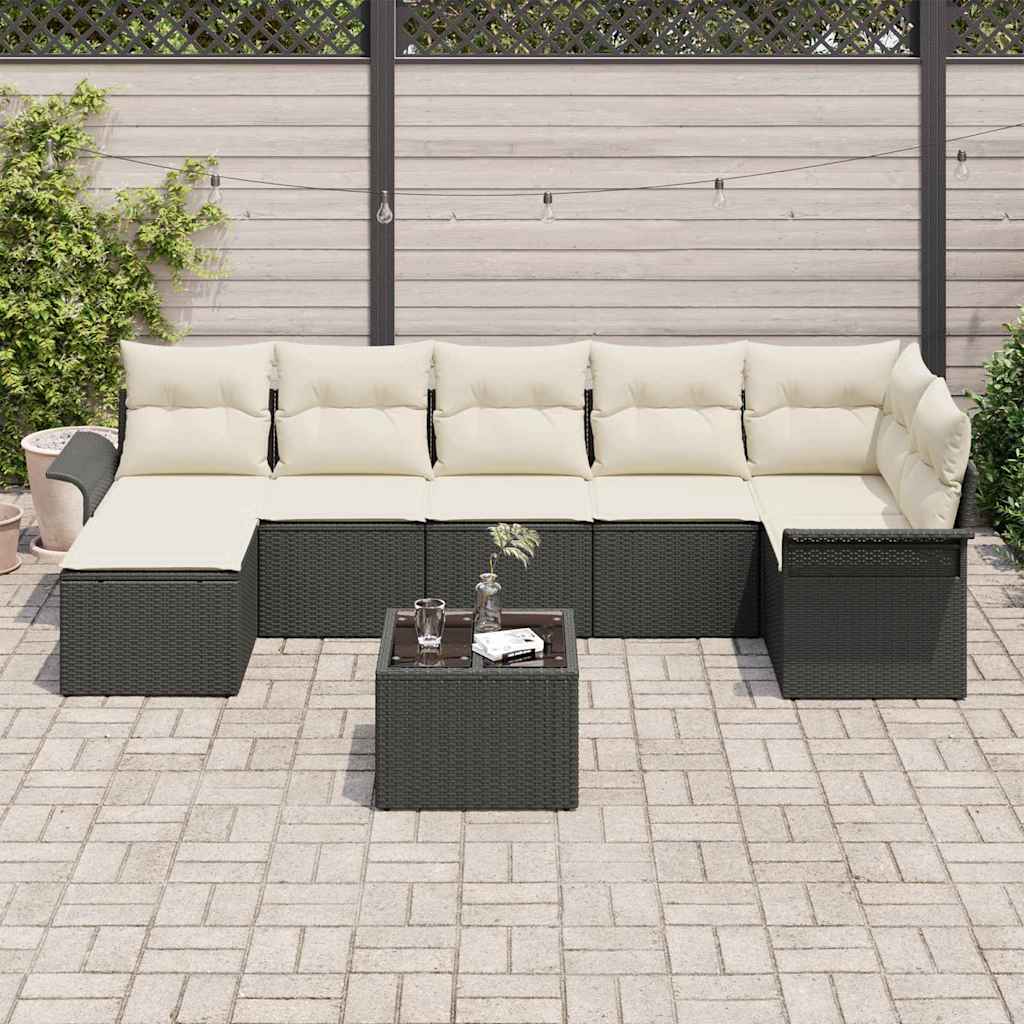 Ensemble de canapé de jardin avec coussin 8 pcs Noir Poly rotin