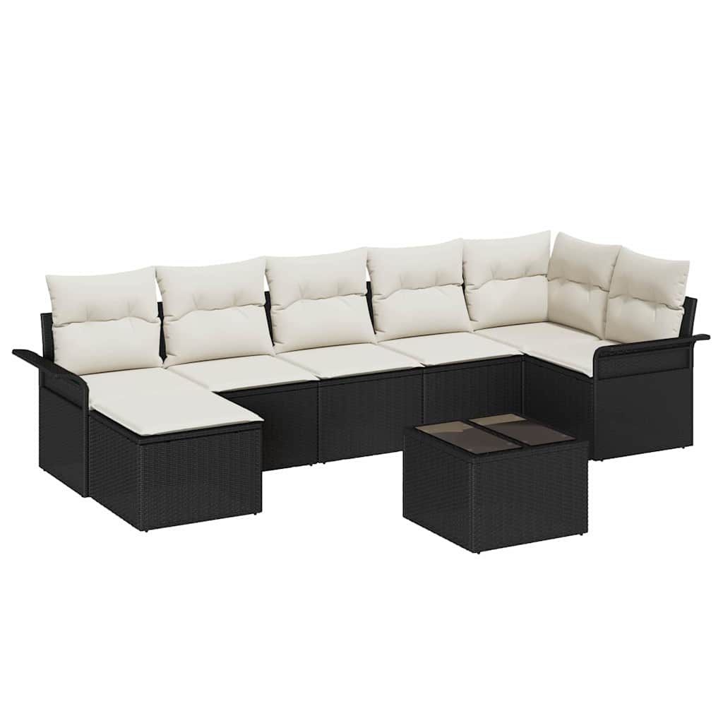 Ensemble de canapé de jardin avec coussin 8 pcs Noir Poly rotin