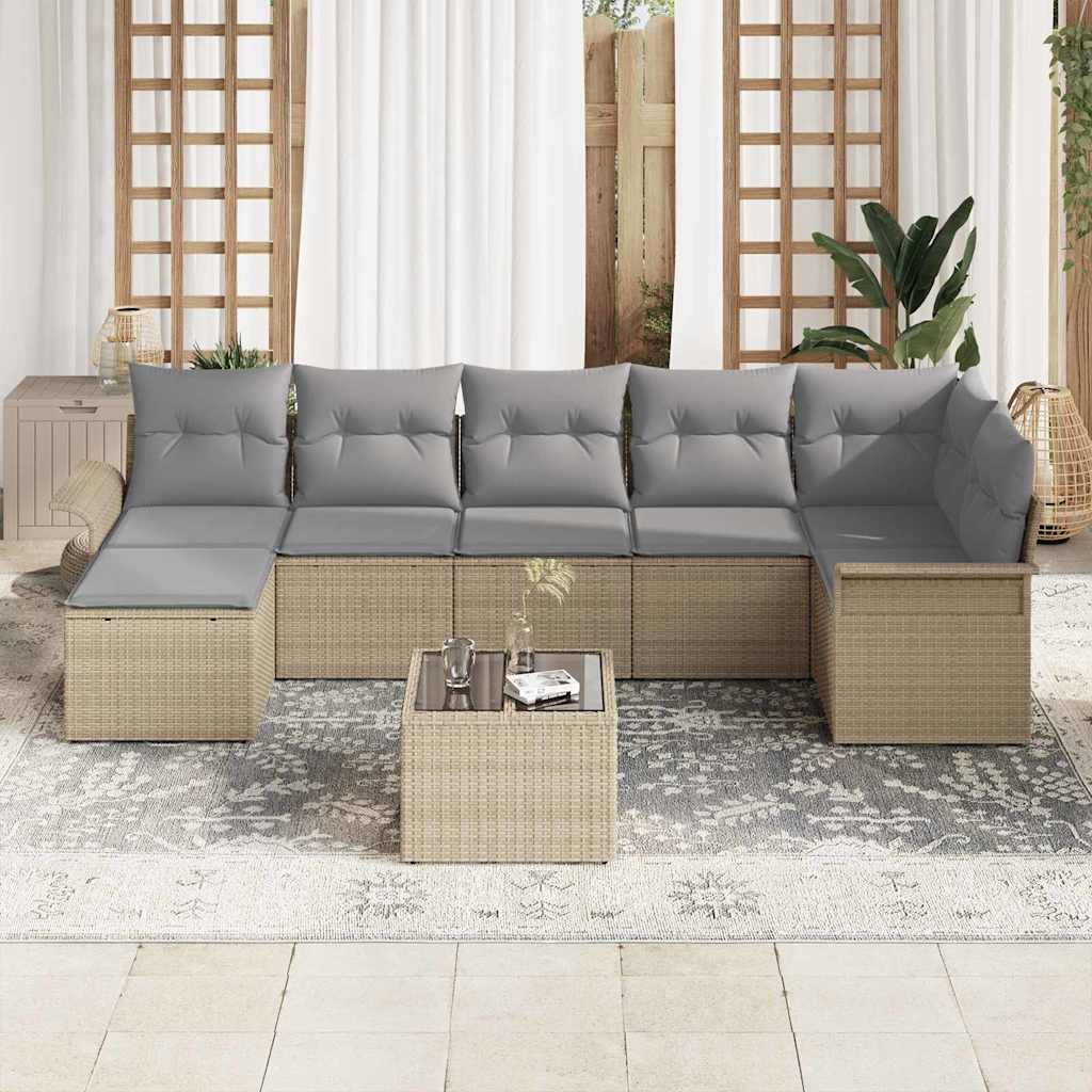 Ensemble de canapé de jardin 8 pcs Beige Poly rotin