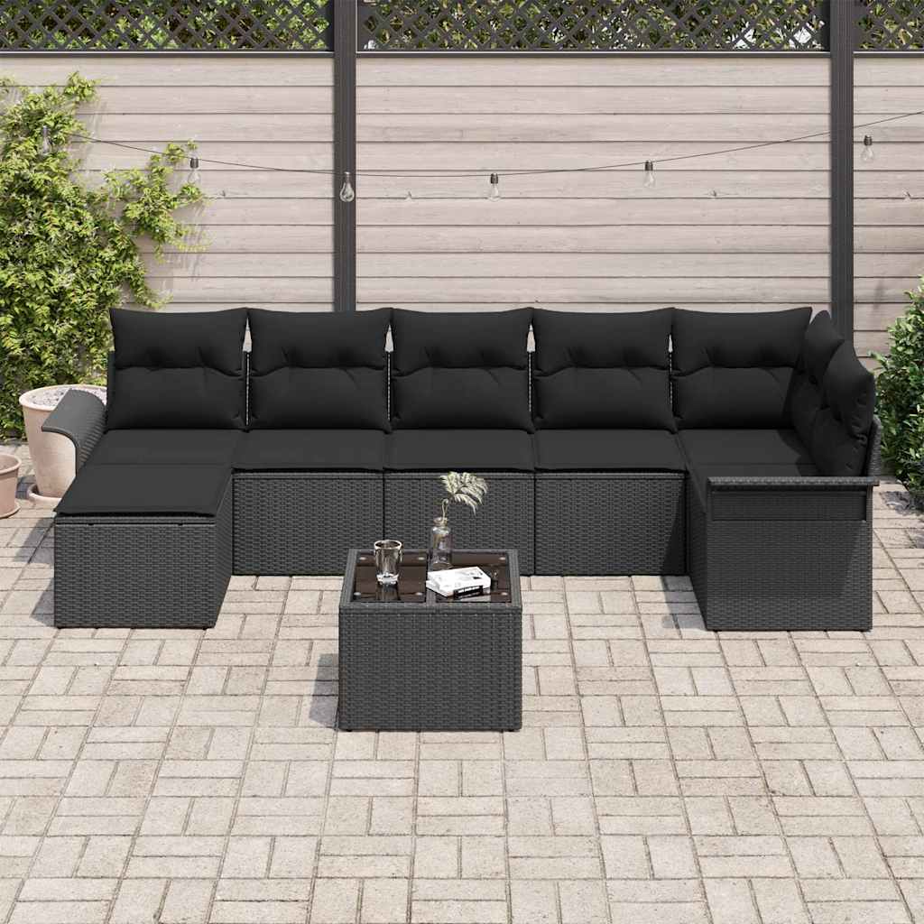 Ensemble de canapé de jardin avec coussin 8 pcs Noir polyrotin