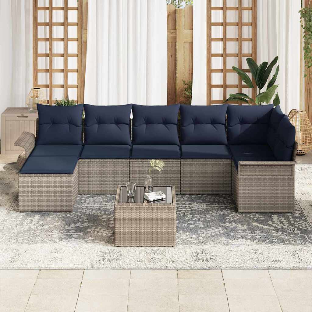Ensemble de canapé de jardin 8 pc Gris polyrotin